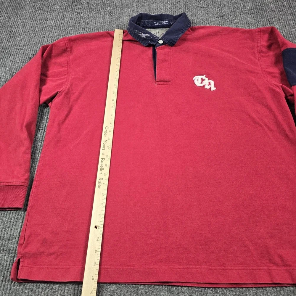 Vintage 90s Hilfiger Rugby Shirt Mens 2XL Red Navy‎ Polo Collar Y2K Preppy